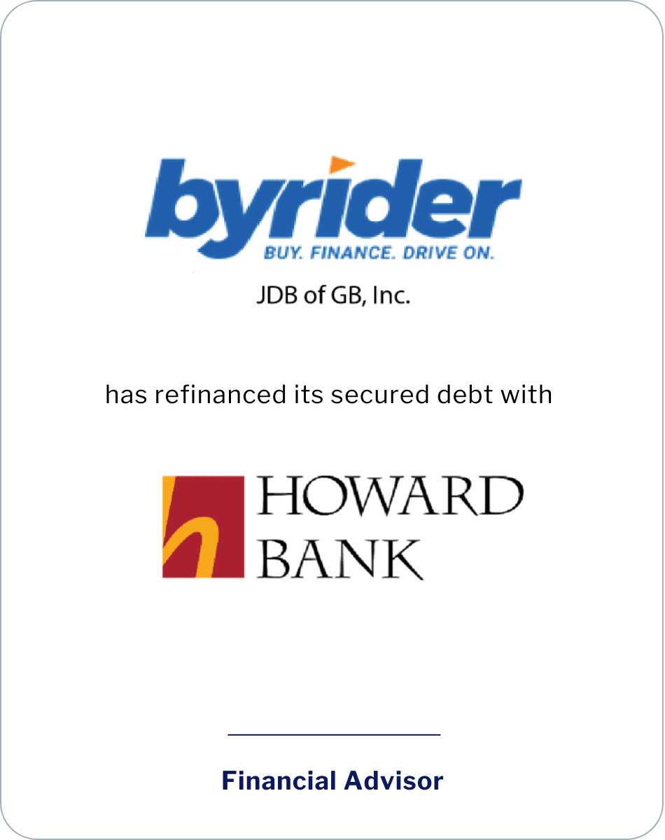 JDB of GB, Inc. has refinanced its secured debt with Howard Bank